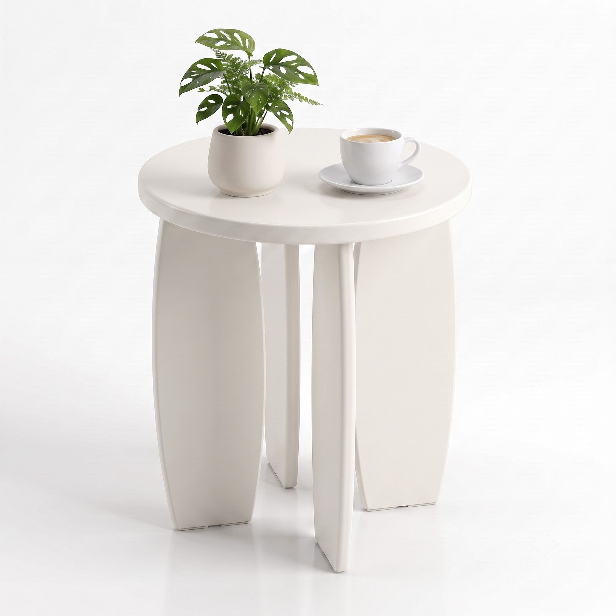 Artiss Coffee Table Set of 2 High Gloss Round Side Bedside Table Wood Living Room Cream