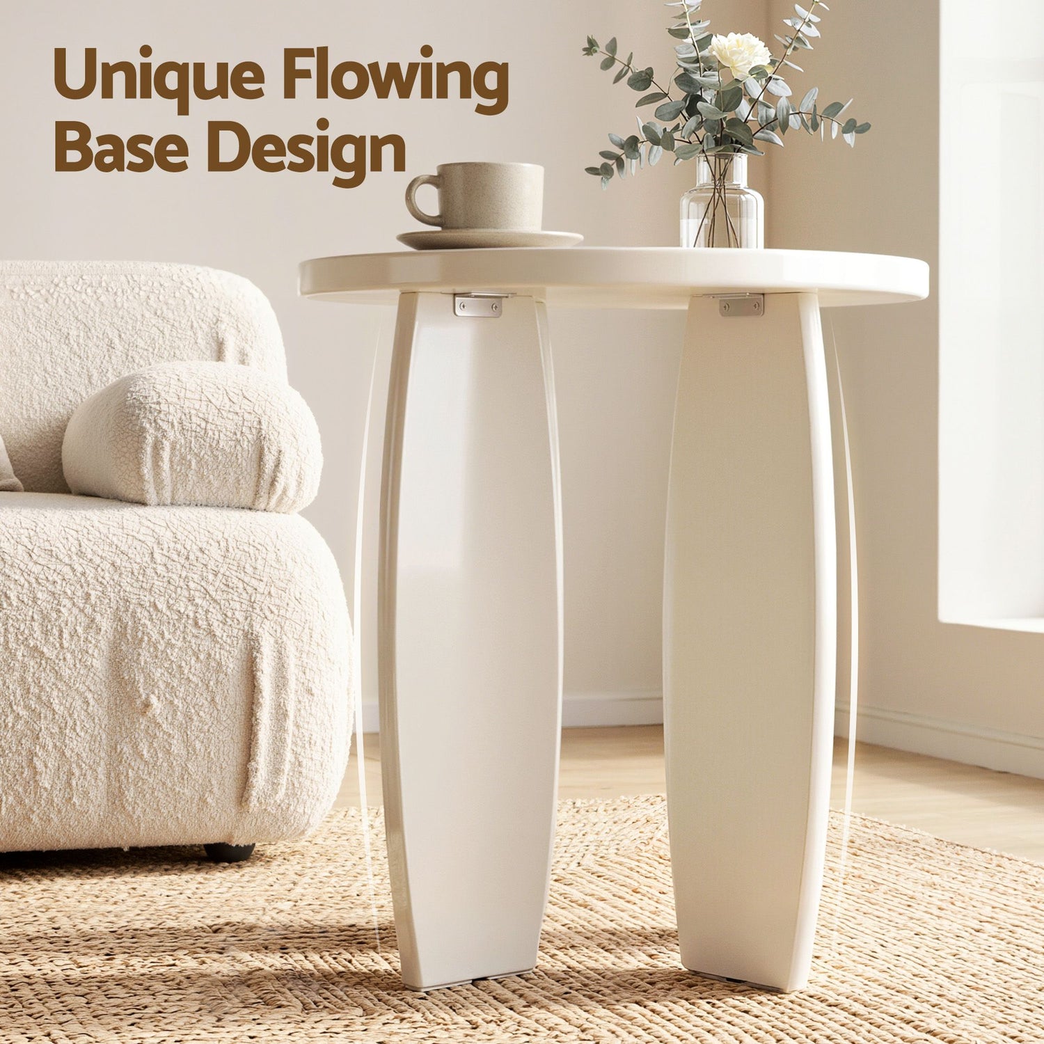 Artiss Coffee Table Set of 2 High Gloss Round Side Bedside Table Wood Living Room Cream