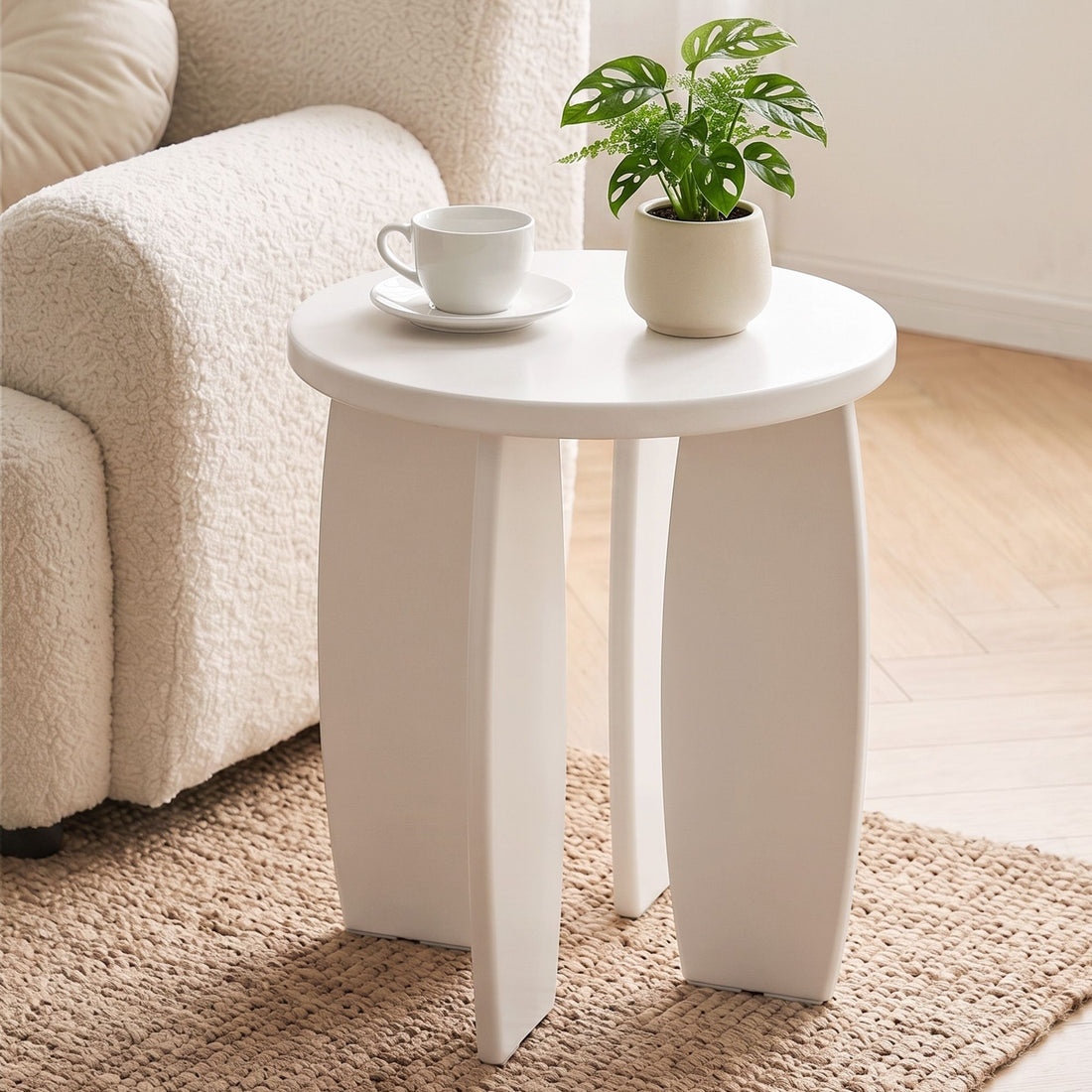 Artiss Round End Table High-Gloss Small Coffee Table Side Bedside Nightstand 40x45cm Cream white-Furniture > Living Room > Coffee Tables-PEROZ Accessories