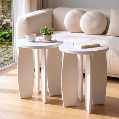 Artiss Round End Table Set Of 2 High-Gloss Coffee Table Bedside Nightstand 40x45cm Cream white-Furniture > Living Room > Coffee Tables-PEROZ Accessories