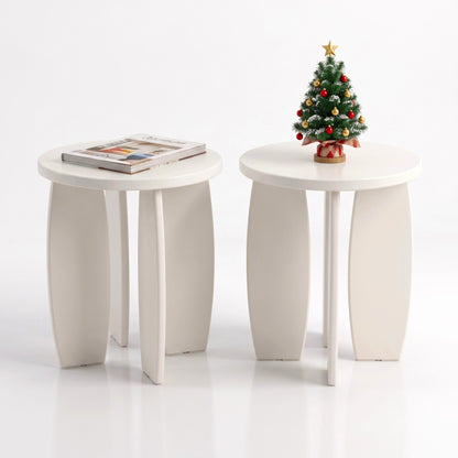 Artiss Round End Table Set Of 2 High-Gloss Coffee Table Bedside Nightstand 40x45cm Cream white-Furniture > Living Room > Coffee Tables-PEROZ Accessories