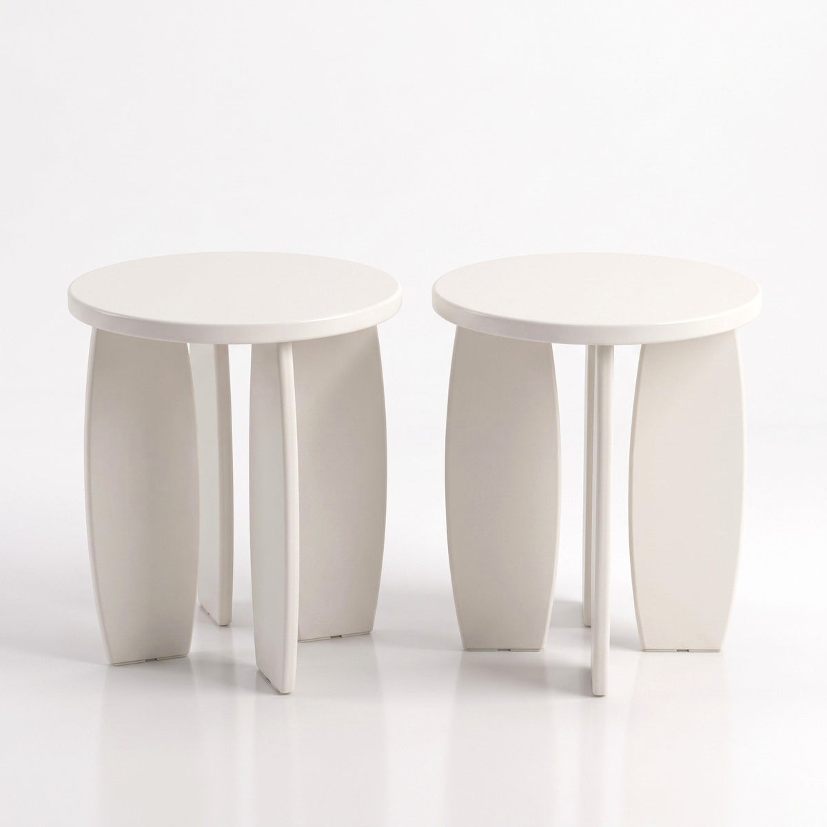 Artiss Round End Table Set Of 2 High-Gloss Coffee Table Bedside Nightstand 40x45cm Cream white-Furniture > Living Room > Coffee Tables-PEROZ Accessories