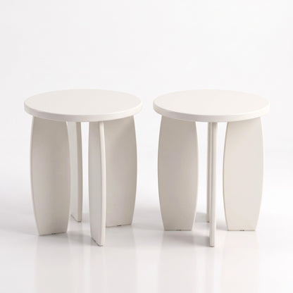 Artiss Round End Table Set Of 2 High-Gloss Coffee Table Bedside Nightstand 40x45cm Cream white-Furniture > Living Room > Coffee Tables-PEROZ Accessories