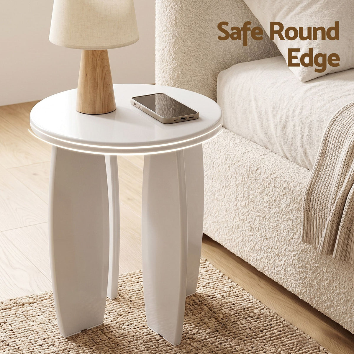 Artiss Round End Table Set Of 2 High-Gloss Coffee Table Bedside Nightstand 40x45cm Cream white-Furniture > Living Room > Coffee Tables-PEROZ Accessories