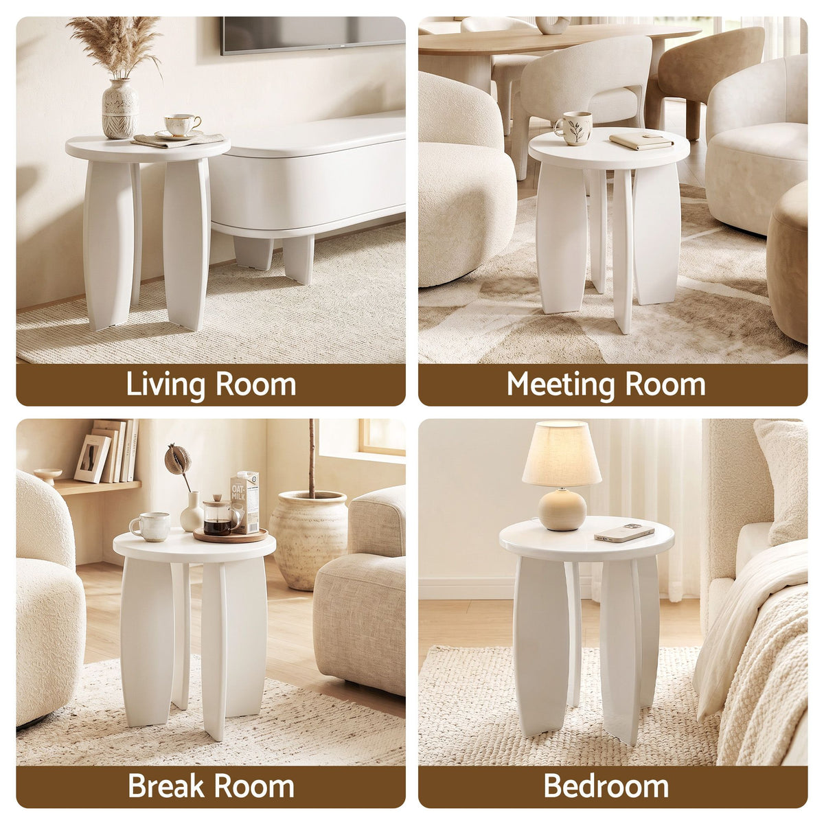 Artiss Round End Table Set Of 2 High-Gloss Coffee Table Bedside Nightstand 40x45cm Cream white-Furniture > Living Room > Coffee Tables-PEROZ Accessories