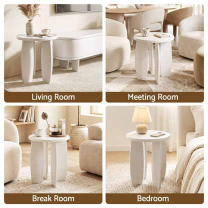 Artiss Round End Table Set Of 2 High-Gloss Coffee Table Bedside Nightstand 40x45cm Cream white-Furniture > Living Room > Coffee Tables-PEROZ Accessories