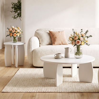 Artiss Round End Table Set Of 2 High-Gloss Coffee Table Bedside Nightstand 40x45cm Cream white-Furniture > Living Room > Coffee Tables-PEROZ Accessories