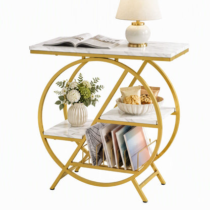 Artiss Side Table Marble Finish Coffee Table Nightstand Storage Shelf White&amp;Gold-Furniture > Living Room > Coffee Tables-PEROZ Accessories