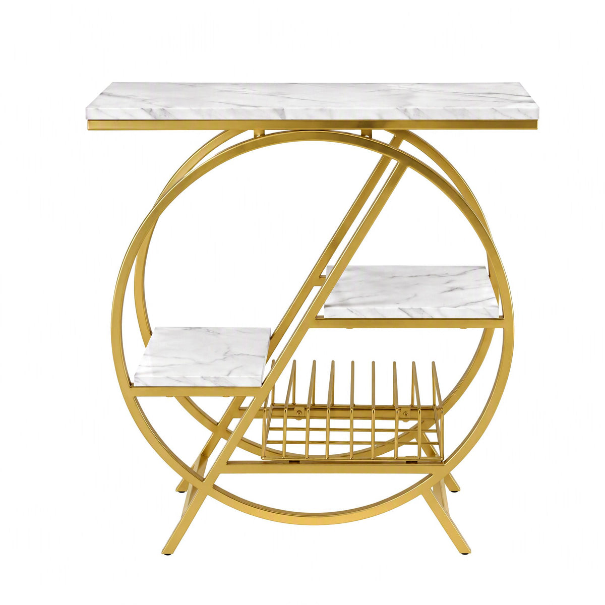 Artiss Side Table Marble Finish Coffee Table Nightstand Storage Shelf White&amp;Gold-Furniture > Living Room > Coffee Tables-PEROZ Accessories
