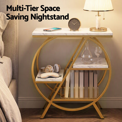 Artiss Side Table Marble Finish Coffee Table Nightstand Storage Shelf White&amp;Gold-Furniture > Living Room > Coffee Tables-PEROZ Accessories