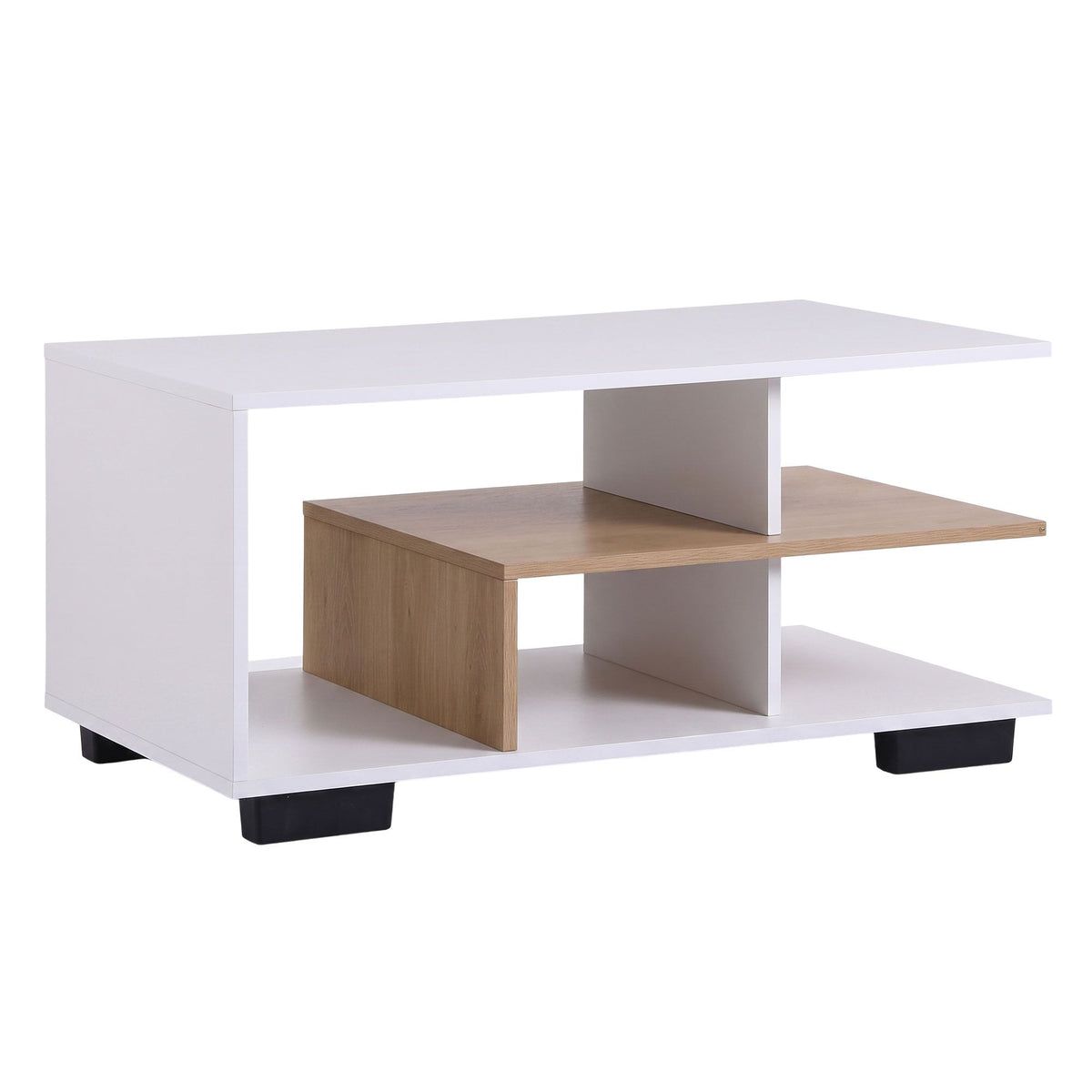 Artiss Coffee Table 90cm Center Table 3 Tier Open Storage Shelf Modern Living Room White &amp; Wood