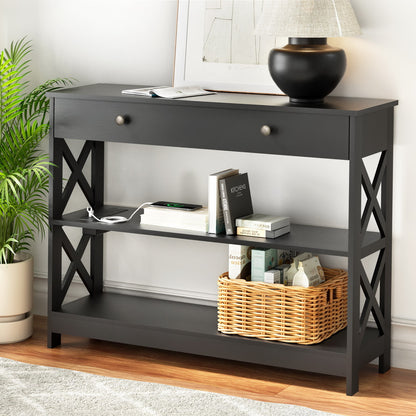 Artiss Console Table 3-tier USB Outlets-Furniture &gt; Living Room &gt; Side Tables-PEROZ Accessories