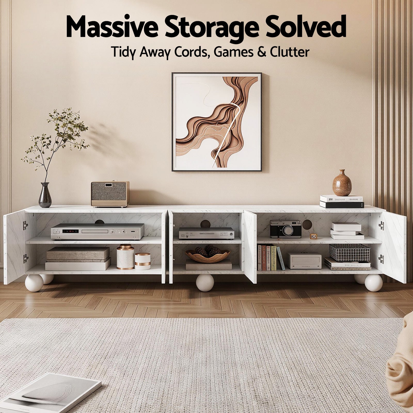 Artiss TV Unit Entertainment Unit Storage Cabinet 200cm White-Furniture > Living Room > TV Units-PEROZ Accessories