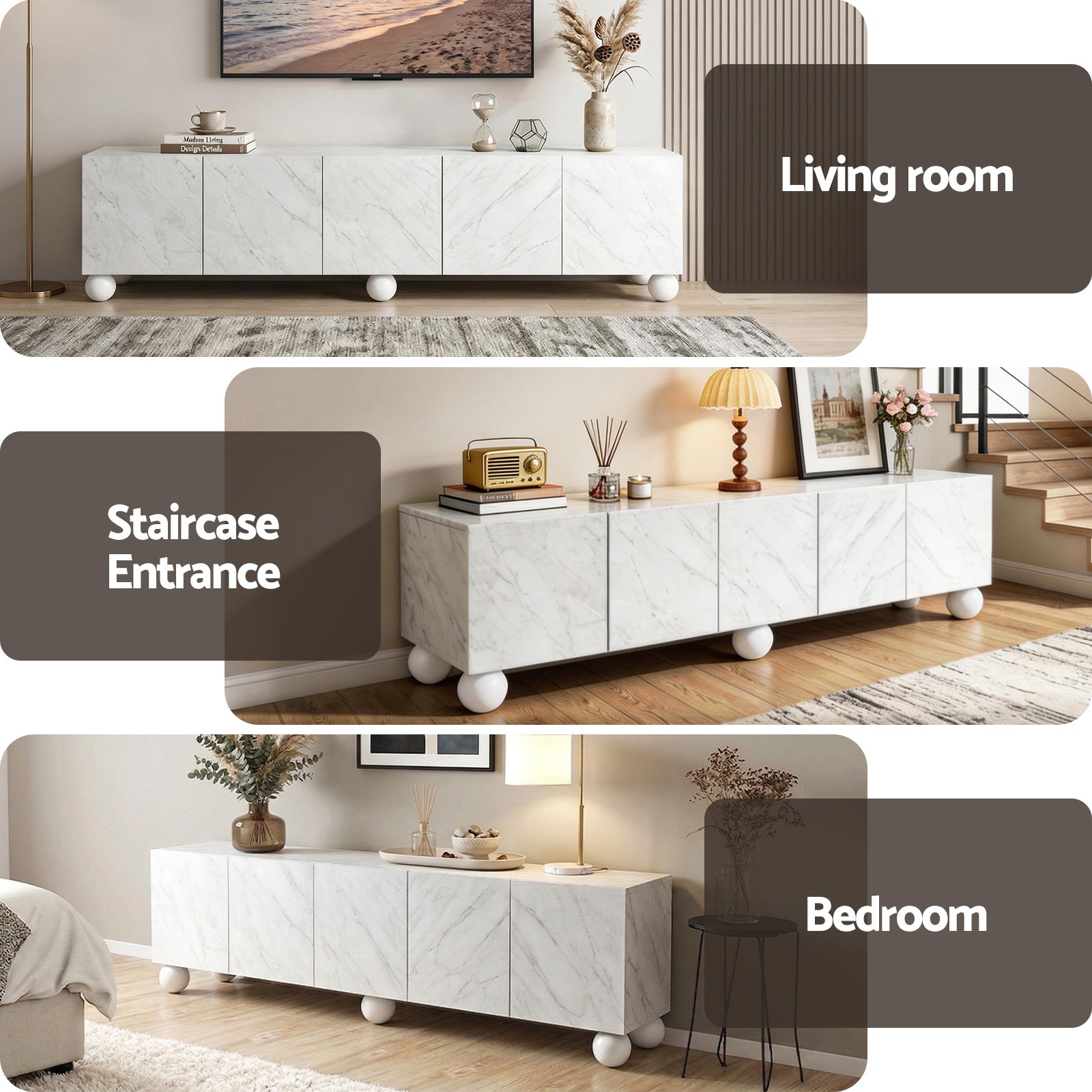 Artiss TV Unit Entertainment Unit Storage Cabinet 200cm White-Furniture > Living Room > TV Units-PEROZ Accessories