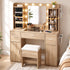 Artiss Dressing Table Vanity Desk LED Mirror Stool Set Charging Station Glass Top Rotating Shelf Wood-Furniture > Bedroom > Dressing Vanity & Dressing Tables-PEROZ Accessories