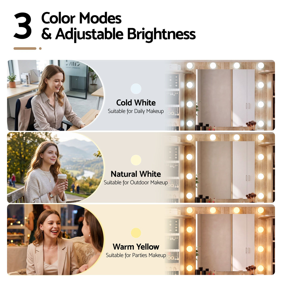 Artiss Dressing Table Vanity Desk LED Mirror Stool Set Charging Station Glass Top Rotating Shelf Wood-Furniture > Bedroom > Dressing Vanity &amp; Dressing Tables-PEROZ Accessories