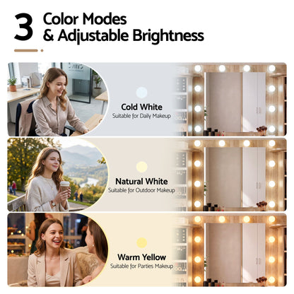 Artiss Dressing Table Vanity Desk LED Mirror Stool Set Charging Station Glass Top Rotating Shelf Wood-Furniture > Bedroom > Dressing Vanity &amp; Dressing Tables-PEROZ Accessories