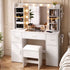 Artiss Dressing Table Vanity Desk LED Mirror Stool Set Charging Station Glass Top Rotating Shelf White-Furniture > Bedroom > Dressing Vanity & Dressing Tables-PEROZ Accessories