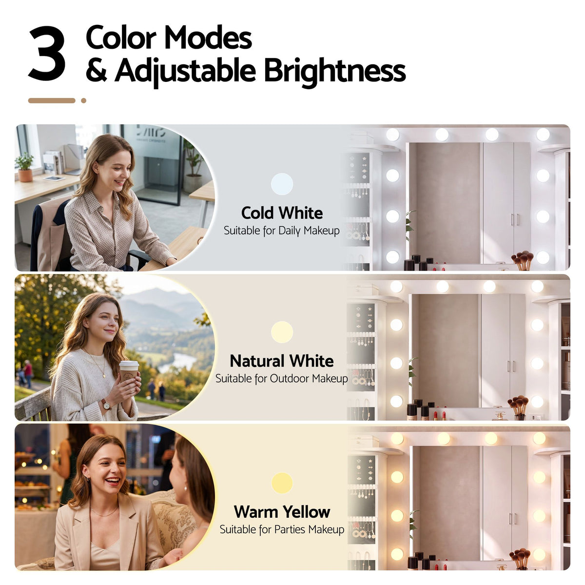 Artiss Dressing Table Vanity Desk LED Mirror Stool Set Charging Station Glass Top Rotating Shelf White-Furniture > Bedroom > Dressing Vanity &amp; Dressing Tables-PEROZ Accessories