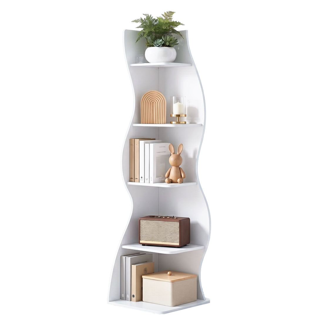 Artiss 5-Tier Bookshelf Corner Shelf S-shaped Storage Rack White-Furniture > Living Room > Bookcases &amp; Shelves-PEROZ Accessories