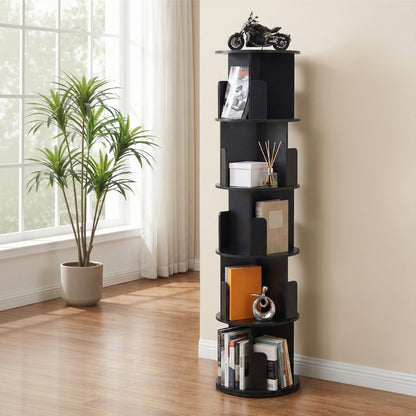 Artiss 5 Tiers Bookshelf Swivel Bookcase Display Shelves Stand Round Black-Furniture > Living Room > Bookcases &amp; Shelves-PEROZ Accessories