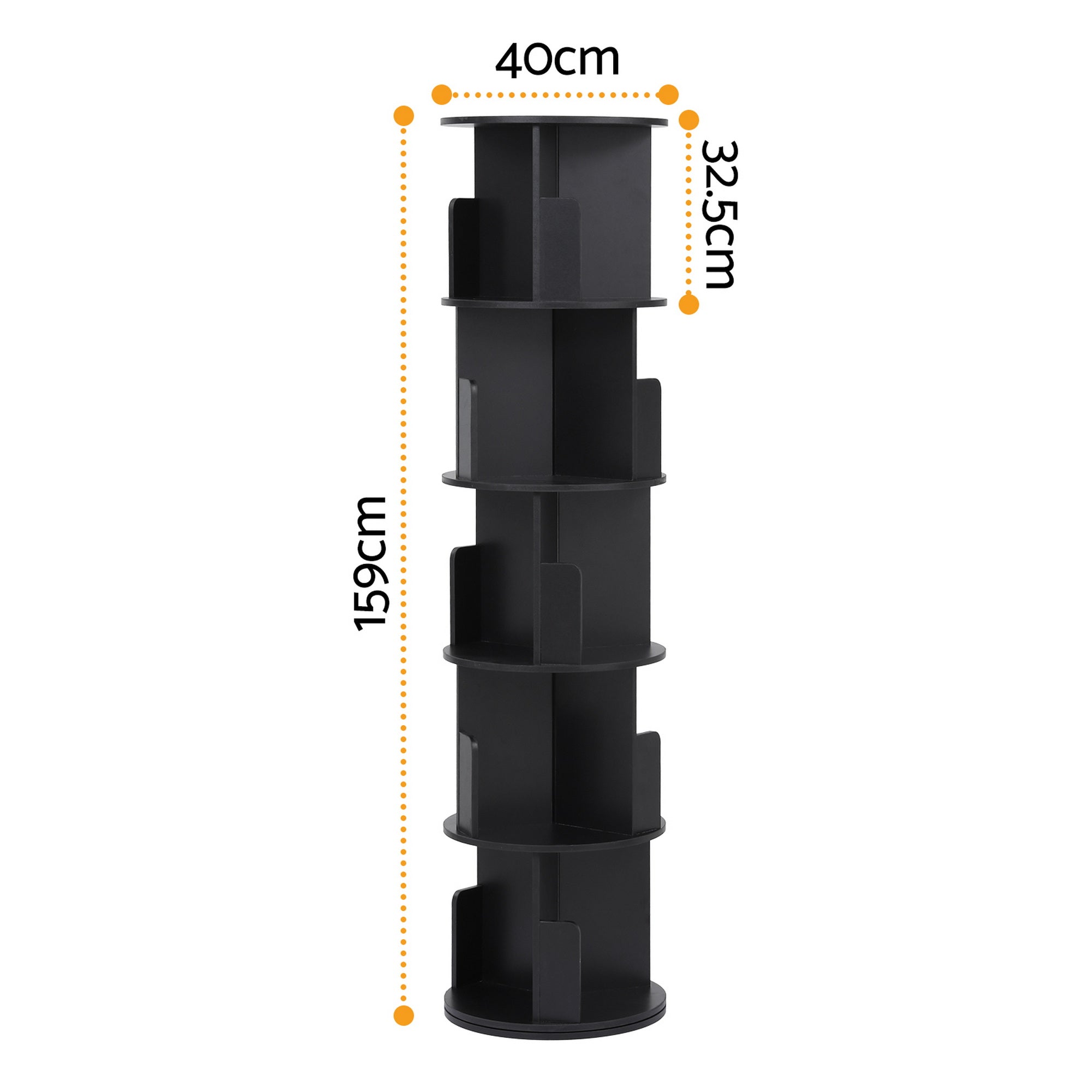 Artiss 5 Tiers Bookshelf Swivel Bookcase Display Shelves Stand Round Black-Furniture > Living Room > Bookcases &amp; Shelves-PEROZ Accessories