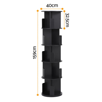 Artiss 5 Tiers Bookshelf Swivel Bookcase Display Shelves Stand Round Black-Furniture > Living Room > Bookcases &amp; Shelves-PEROZ Accessories