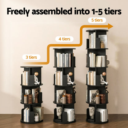 Artiss 5 Tiers Bookshelf Swivel Bookcase Display Shelves Stand Round Black-Furniture > Living Room > Bookcases &amp; Shelves-PEROZ Accessories