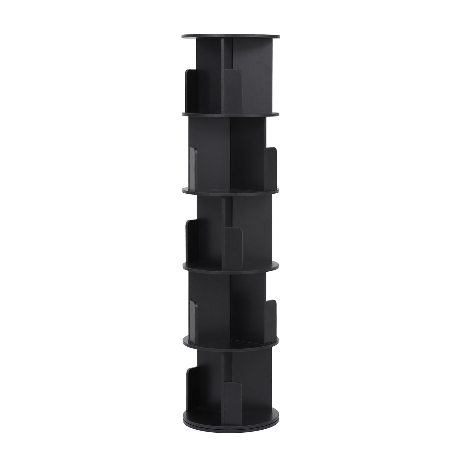 Artiss 5 Tiers Bookshelf Swivel Bookcase Display Shelves Stand Round Black-Furniture > Living Room > Bookcases &amp; Shelves-PEROZ Accessories
