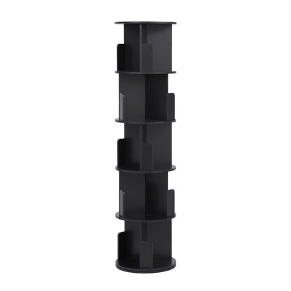 Artiss 5 Tiers Bookshelf Swivel Bookcase Display Shelves Stand Round Black-Furniture > Living Room > Bookcases &amp; Shelves-PEROZ Accessories
