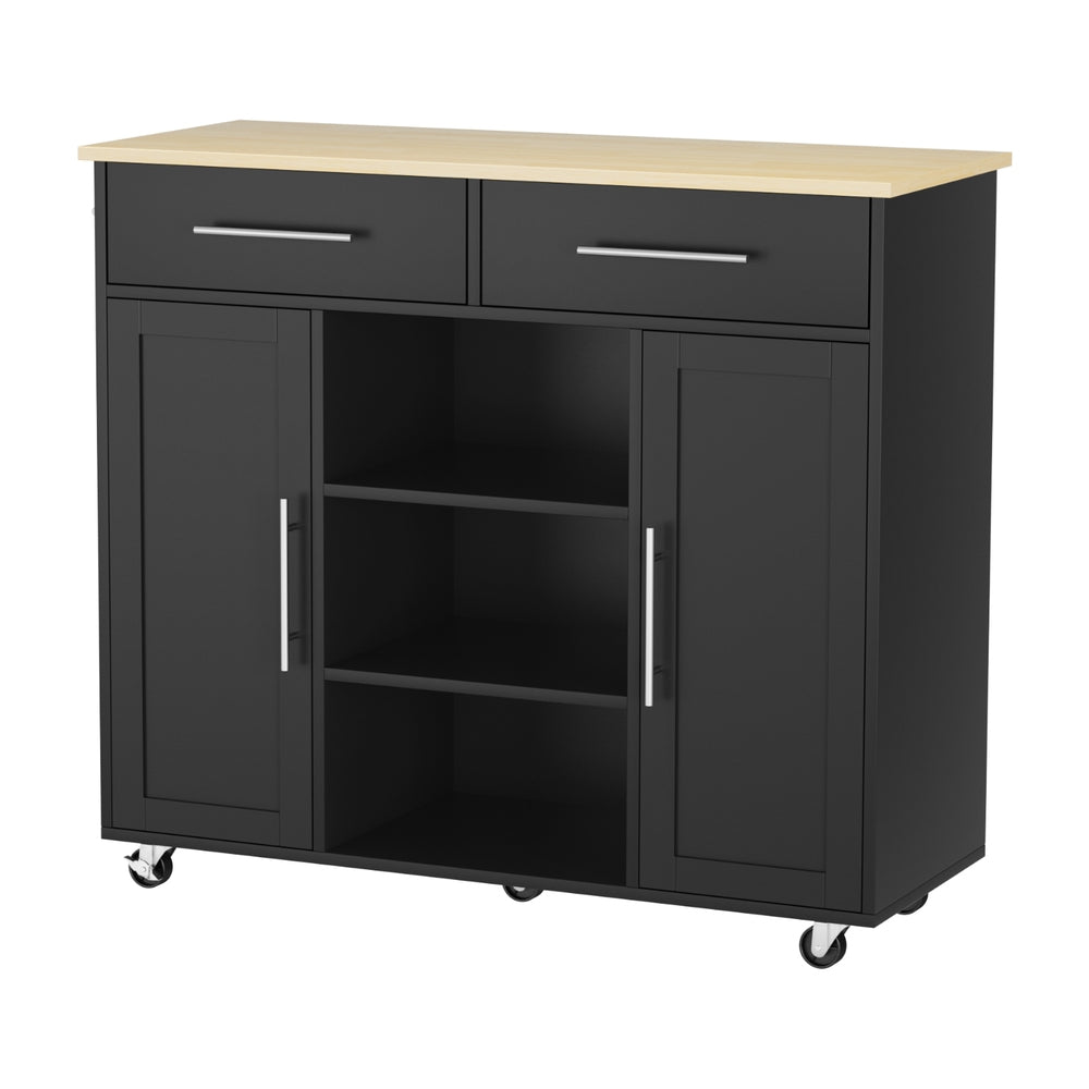 Artiss Kitchen Island Trolley Rolling Serving Cart Storage Drawer Cabinet 100cm Black-Tools &gt; Tools Storage &gt; Work Benches-PEROZ Accessories