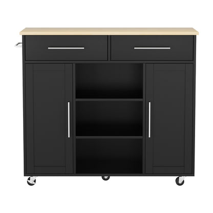 Artiss Kitchen Island Trolley Rolling Serving Cart Storage Drawer Cabinet 100cm Black-Tools &gt; Tools Storage &gt; Work Benches-PEROZ Accessories