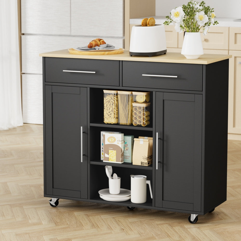 Artiss Kitchen Island Trolley Rolling Serving Cart Storage Drawer Cabinet 100cm Black-Tools &gt; Tools Storage &gt; Work Benches-PEROZ Accessories