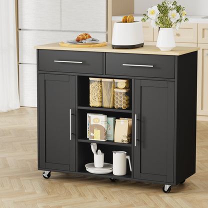 Artiss Kitchen Island Trolley Rolling Serving Cart Storage Drawer Cabinet 100cm Black-Tools &gt; Tools Storage &gt; Work Benches-PEROZ Accessories