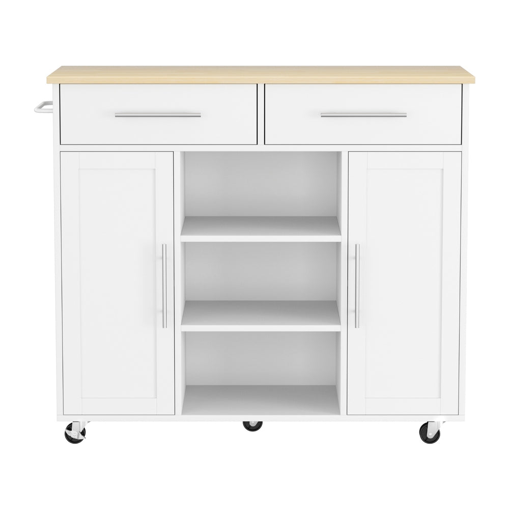Artiss Kitchen Island Trolley Rolling Serving Cart Storage Drawer Cabinet 100cm White-Tools &gt; Tools Storage &gt; Work Benches-PEROZ Accessories