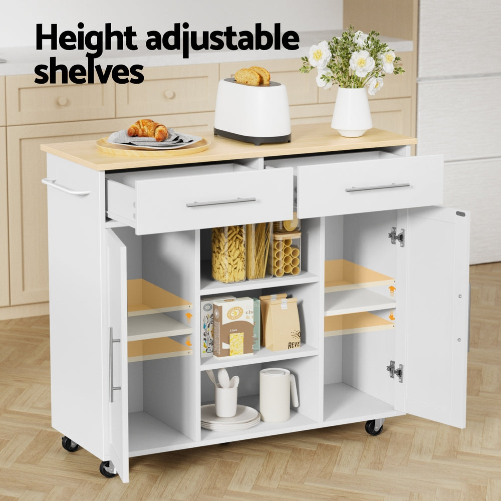 Artiss Kitchen Island Trolley Rolling Serving Cart Storage Drawer Cabinet 100cm White-Tools &gt; Tools Storage &gt; Work Benches-PEROZ Accessories