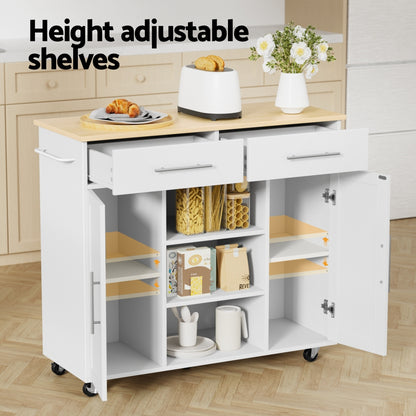 Artiss Kitchen Island Trolley Rolling Serving Cart Storage Drawer Cabinet 100cm White-Tools &gt; Tools Storage &gt; Work Benches-PEROZ Accessories