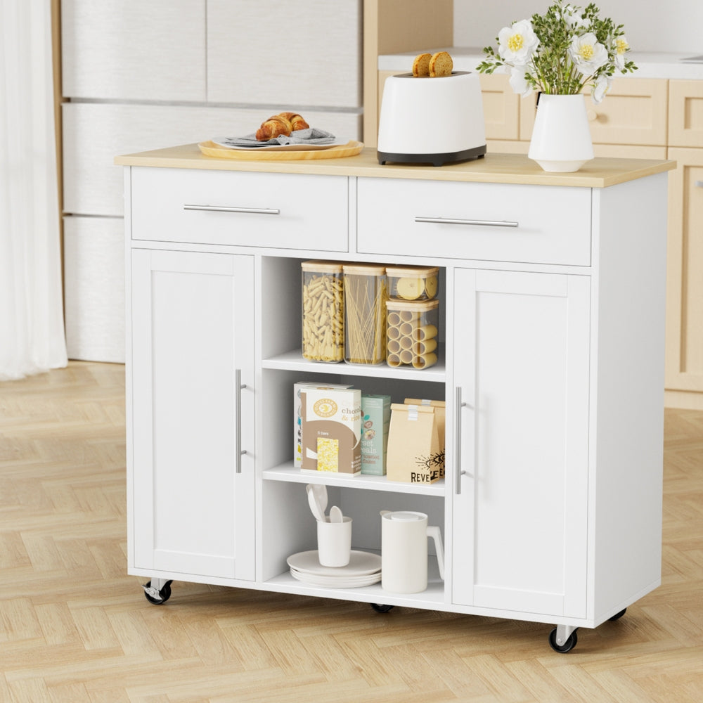 Artiss Kitchen Island Trolley Rolling Serving Cart Storage Drawer Cabinet 100cm White-Tools &gt; Tools Storage &gt; Work Benches-PEROZ Accessories