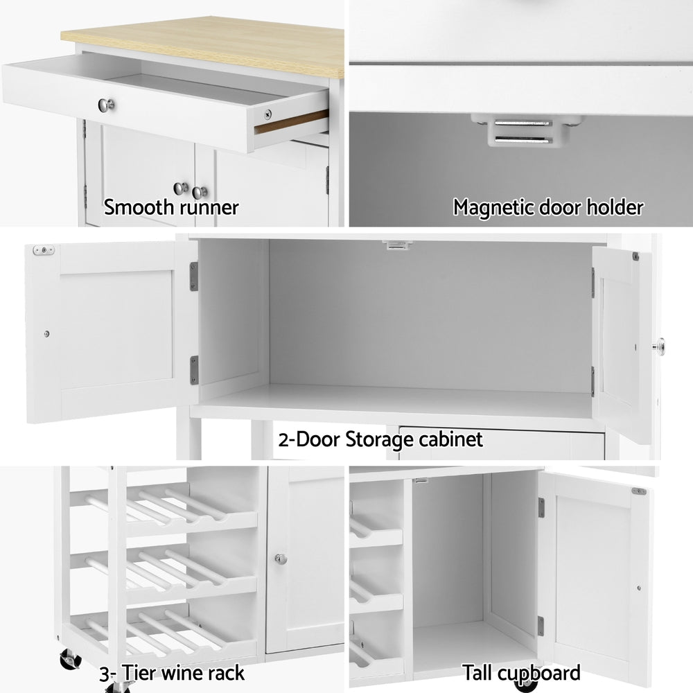 Artiss Kitchen Island Trolley Rolling Serving Cart Storage Cart Drawer Cupboard-Tools &gt; Tools Storage &gt; Work Benches-PEROZ Accessories