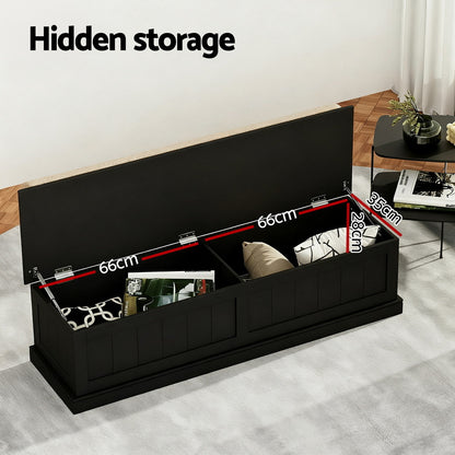 Artiss Storage Ottoman Blanket Box 140cm Fluted Black-Furniture &gt; Living Room &gt; Ottomans &amp; Footstools-PEROZ Accessories