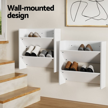 Artiss Shoe Rack 2-tier 12 Pairs Wall Mounted x2 - White-Furniture &gt; Bedroom-PEROZ Accessories