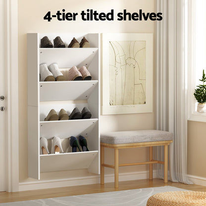 Artiss Shoe Rack 2-tier 12 Pairs Wall Mounted x2 - White-Furniture &gt; Bedroom-PEROZ Accessories