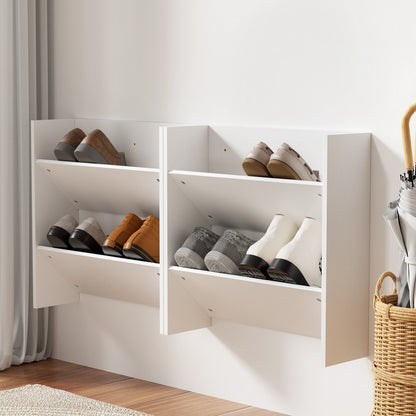 Artiss Shoe Rack 2-tier 12 Pairs Wall Mounted x2 - White-Furniture &gt; Bedroom-PEROZ Accessories