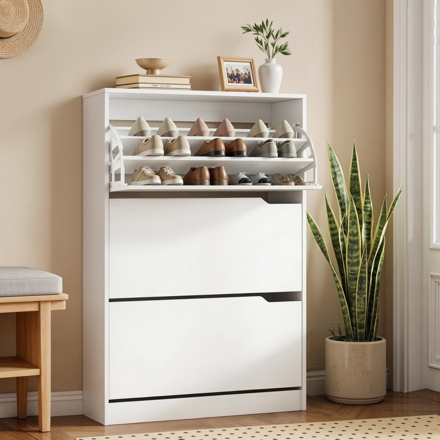 Artiss Shoe Rack Cabinet 24 Pairs Adjustable Shelf White-Furniture > Living Room > Shoe Storage-PEROZ Accessories
