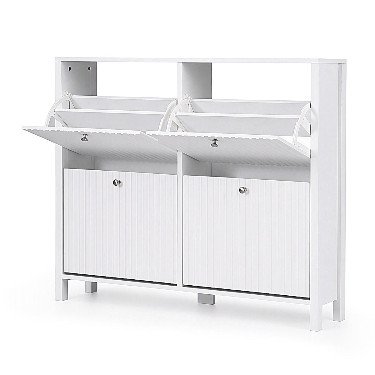 Artiss Shoe Cabinet 4 Flip Drawers Fluted Style Adjustable Shelves White