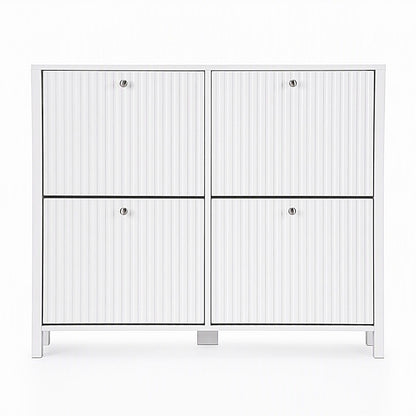 Artiss Shoe Cabinet 4 Flip Drawers Fluted Style Adjustable Shelves White