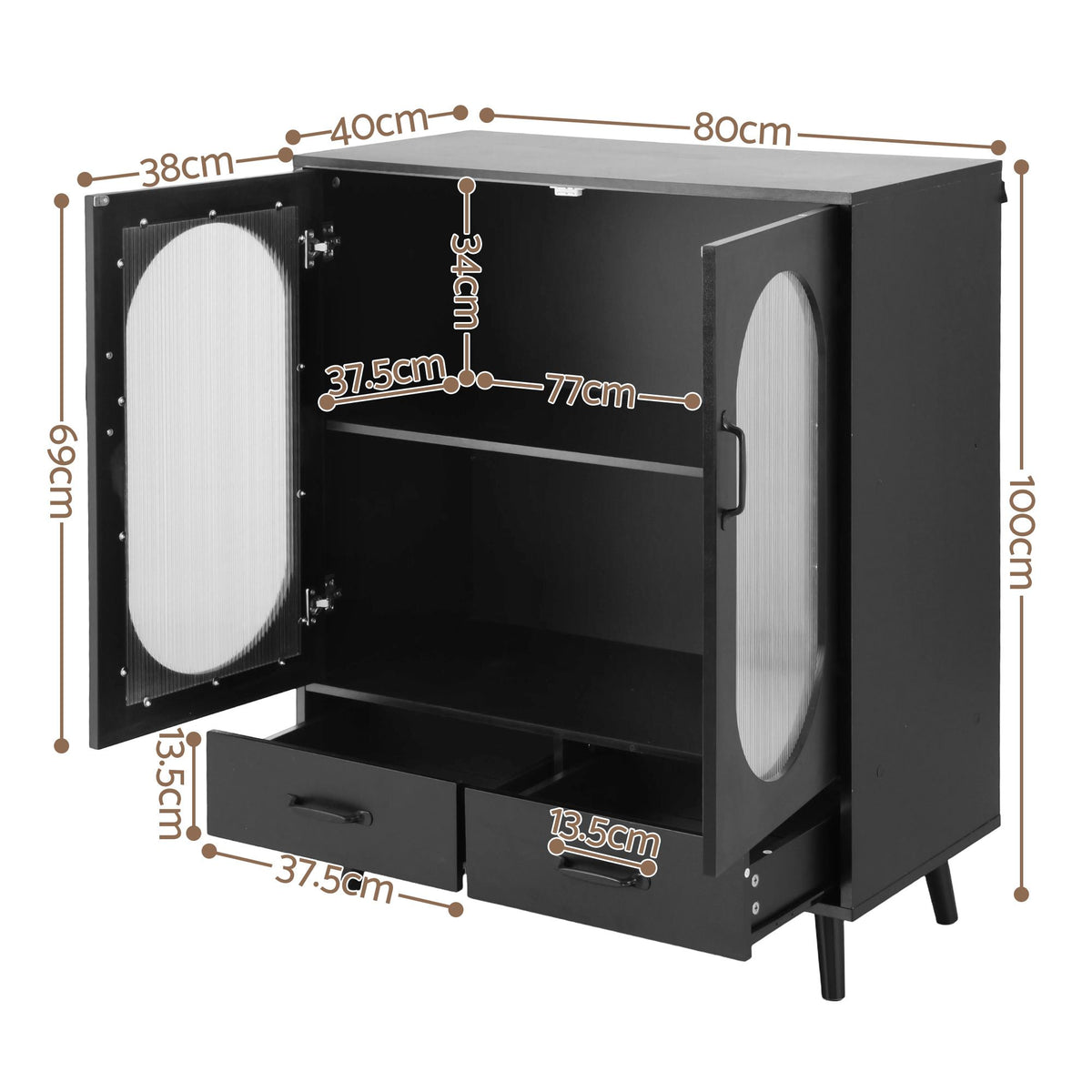Artiss Buffet Sideboard Double Doors - Black-Furniture > Living Room-PEROZ Accessories