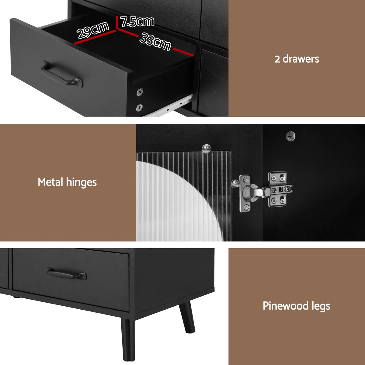 Artiss Buffet Sideboard Double Doors - Black-Furniture > Living Room-PEROZ Accessories