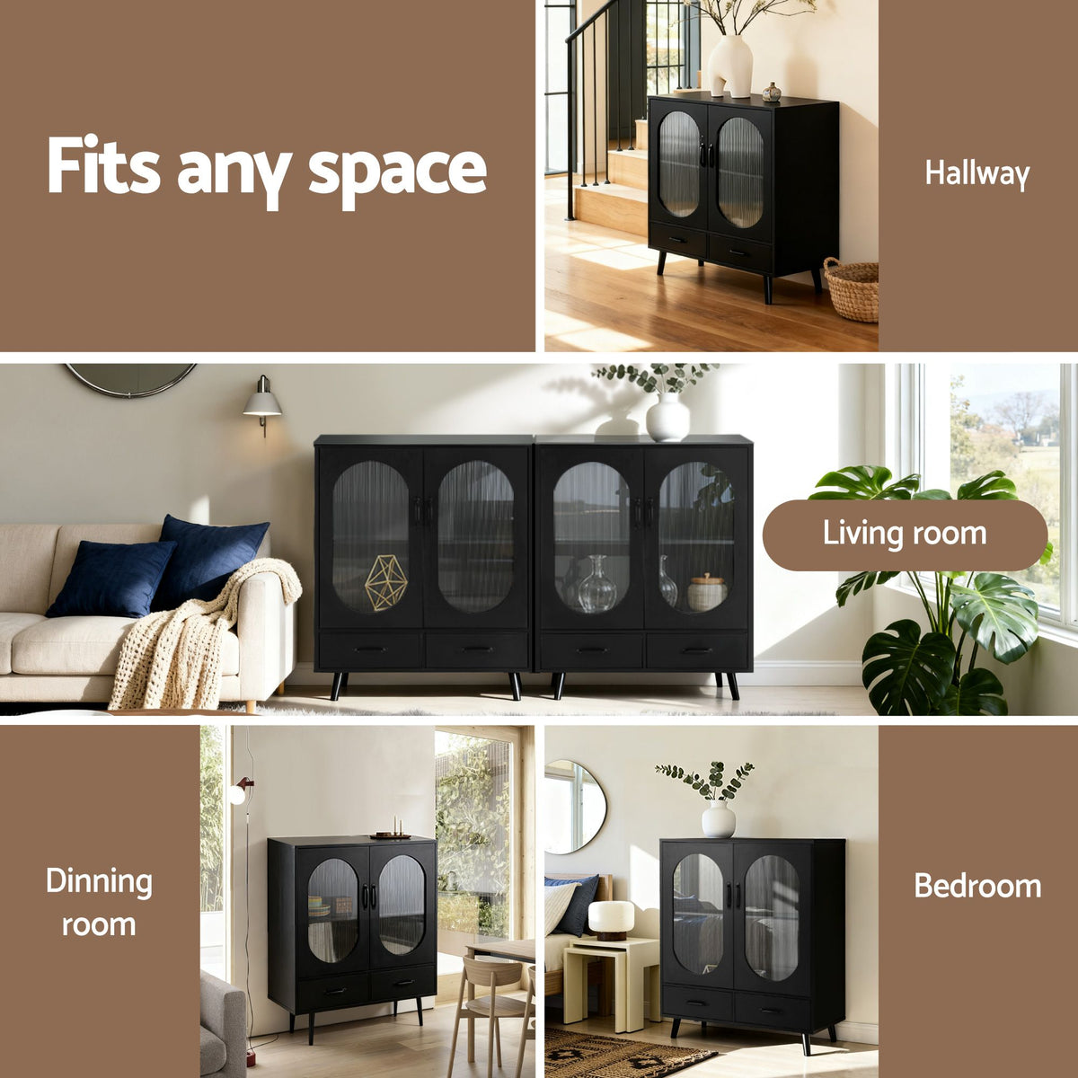 Artiss Buffet Sideboard Double Doors - Black-Furniture > Living Room-PEROZ Accessories