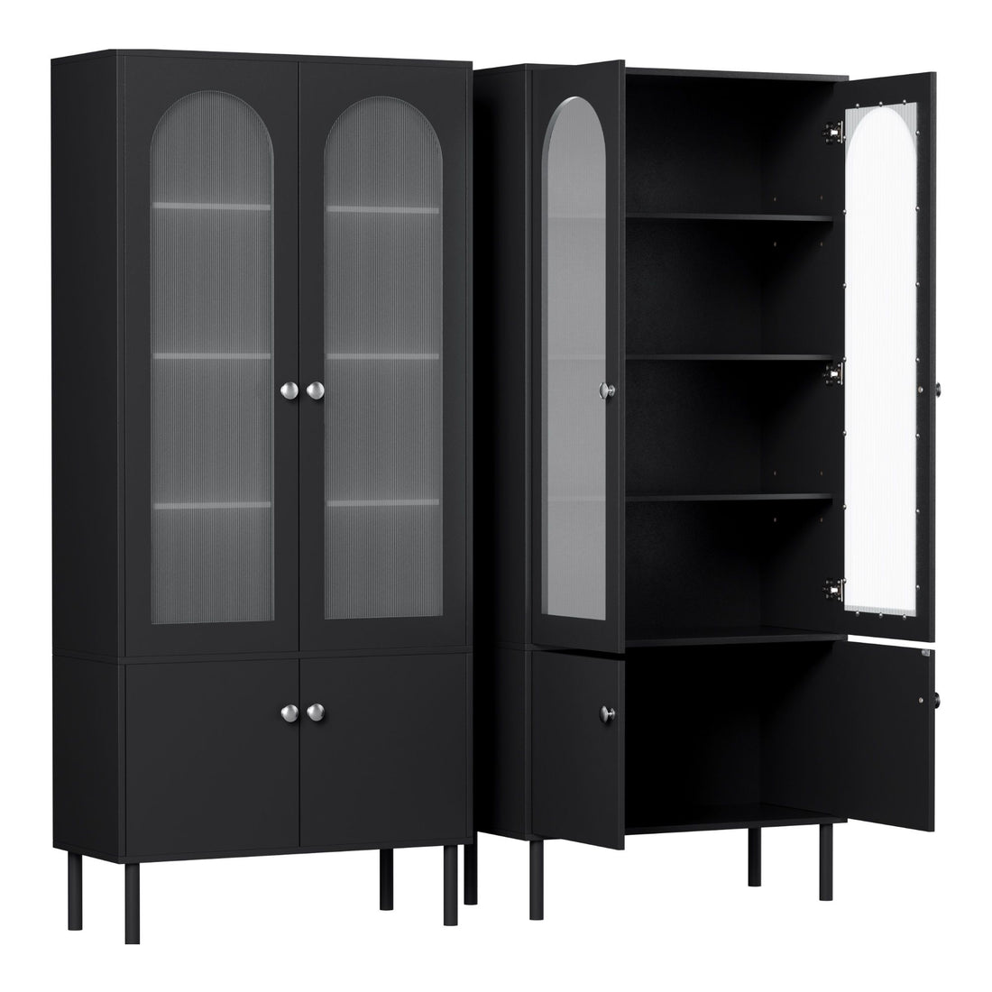 Artiss 2x Buffet Sideboard Cabinet Pantry 5-Tier Storage Cupboard Fluted Black-Furniture > Dining > Buffets &amp; Sideboards-PEROZ Accessories